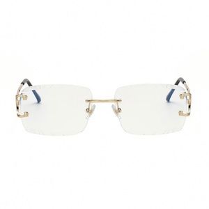 Clear Lens Gold Frame Gem Cut Hand Carved Fashion Summer Glasses